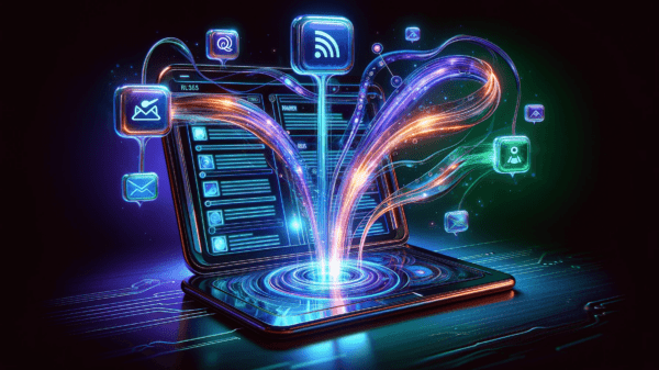 activecampaign como usar o rss para atualizar por email postagens do meu blog 1 DALL·E 2023 12 26 10.54.00 A sophisticated and visually striking digital illustration depicting the integration of RSS feeds with ActiveCampaign for email updates on new blog po
