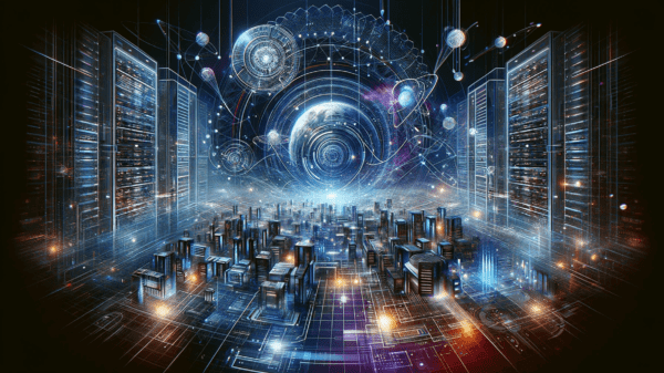 activecampaign api exemplos de uso prático 5 DALL·E 2023 12 26 11.38.34 Uma ilustracao digital criativa e sofisticada para um blog sobre informatica. A imagem deve apresentar um cenario futurista de um ambiente de TI com