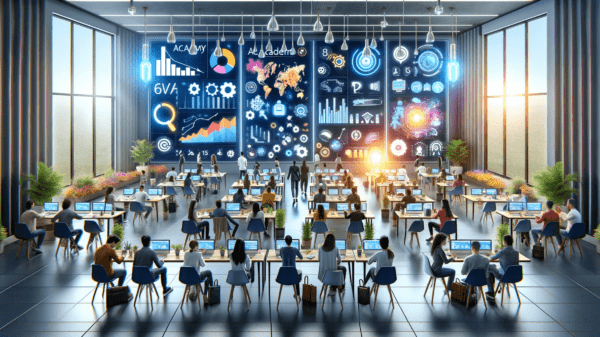 activecampaign api key 9 DALL·E 2023 12 26 14.22.02 Uma ilustracao digital realista que representa o conceito da ActiveCampaign Academy. A imagem deve mostrar um ambiente de aprendizado moderno e digita