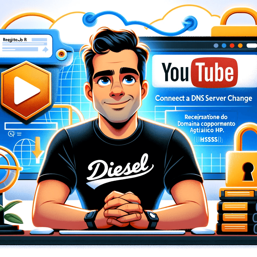 DALL·E 2023 12 22 10.40.51 Create a YouTube cover in a Pixar style illustration for a tutorial on connecting a domain from Registro.br to Cloudflare. The cover should feature a